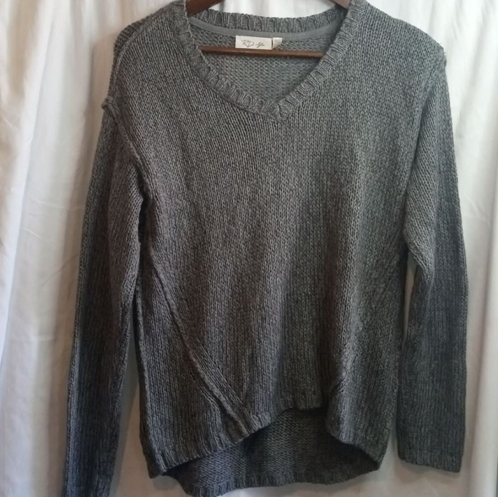 RD Style Scandi Elbow Patch Gray V-Neck Pullover Sweater Goth British Professor